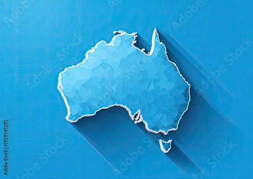 A stylized map of Australia, rendered in cool blue geometric polygons, casts a long shadow