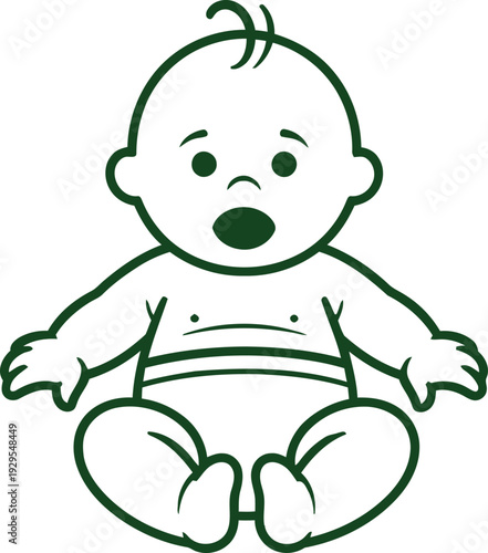 A cartoon illustration of a surprised baby sitting down