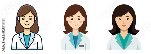 Three diverse female doctors in lab coats representing healthcare