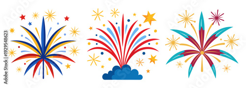 Vibrant fireworks displays lighting up the night sky celebration