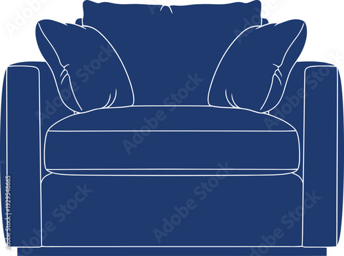 A dark blue armchair with two cushions