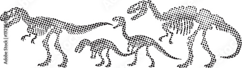 Dinosaur skeletons with halftone pattern. prehistoric fossils artistic graphic vector