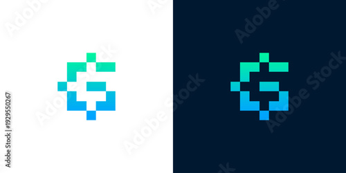 Pixelated Letter G Logo Design in Blue and Green Gradients
