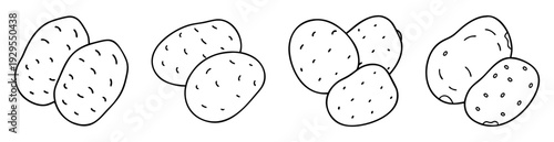 Black and white simple line drawing of several pairs of potatoes