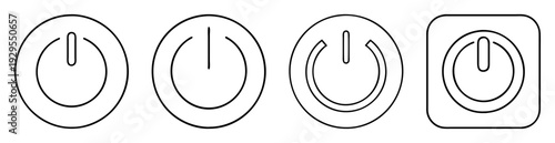 Four unique outlined power button icons, each in a distinct style