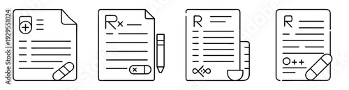 Black and white vector illustration of different types of medical prescriptions