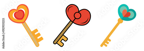 Three heart shaped keys unlock love romance and affection symbols