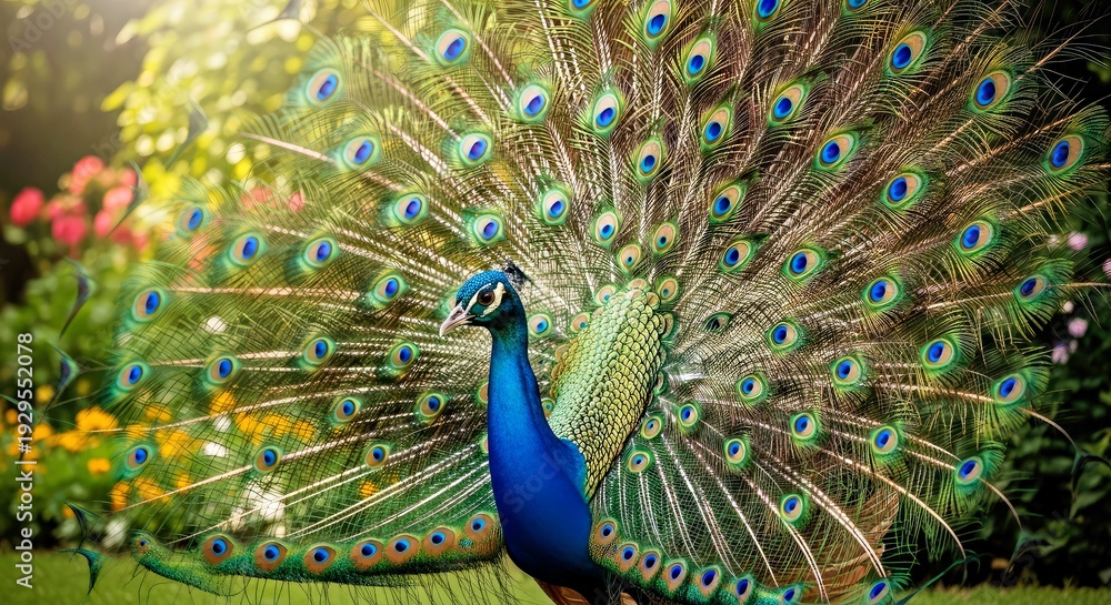 Obraz premium Stunning Peacock Display of Vibrant Colors in Natural Setting