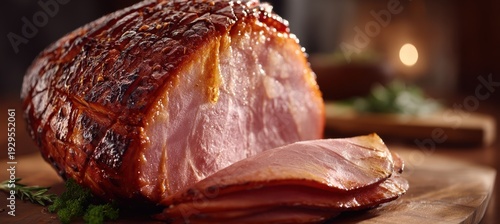 Wallpaper Mural Glazed ham cross-section with slice revealed at eye level Torontodigital.ca