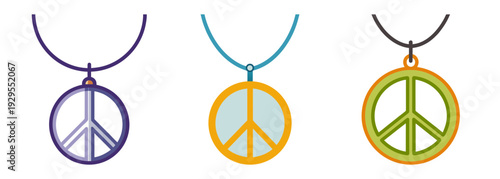 Colorful peace symbol necklaces isolated on
