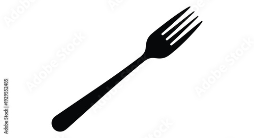 A stark black silhouette of a dining fork against a plain white background creating a minimalist aesthetic silhouette