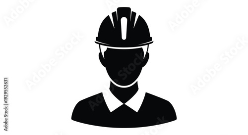 A stark black silhouette of a construction worker wearing a hard hat and collared shirt silhouette high quality professional