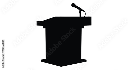 A black silhouette of a podium with a microphone representing public speaking and presentations silhouette high quality professional detailed