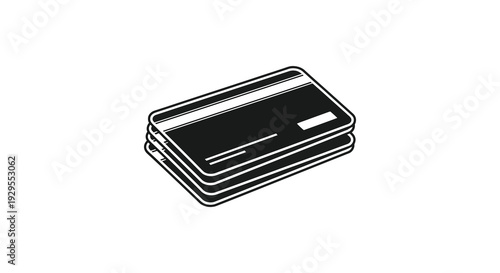 A stack of credit cards is presented in a stark black and white illustration showcasing modern financial tools silhouette