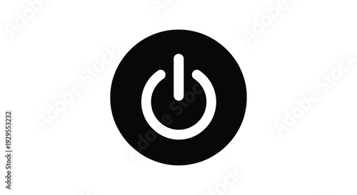 A stark black circular icon displays a white power button symbol representing functionality and control silhouette high quality professional
