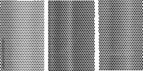 Three panels displaying halftone dot patterns with a hidden face