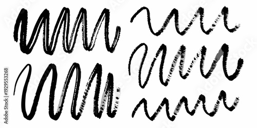 Abstract brushstrokes forming wavy lines on a white background