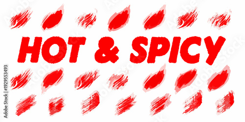 Hot spicy text with chili pepper brushstroke decorations