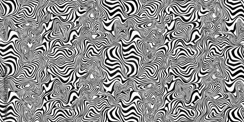 Optical illusion featuring swirling wavy black and white lines