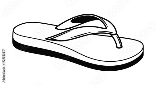 A black and white illustration depicts a single flip flop emphasizing its simple form and casual summer style silhouette high quality professional