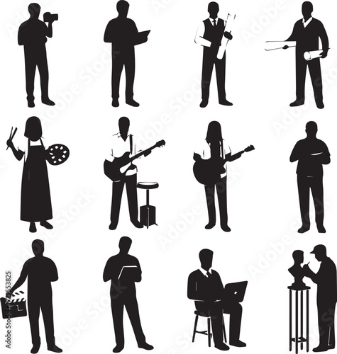 Artists and creative professionals set. silhouette of people on transparent background