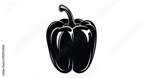 A striking black and white illustration of a bell pepper showcasing its form in a bold silhouette high quality
