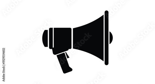 A stark black silhouette of a vintage megaphone showcasing a classic communication tool against a white background silhouette