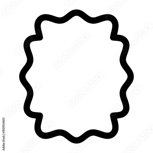 Wavy edge badge outline icon, blank scalloped border design element with copy space