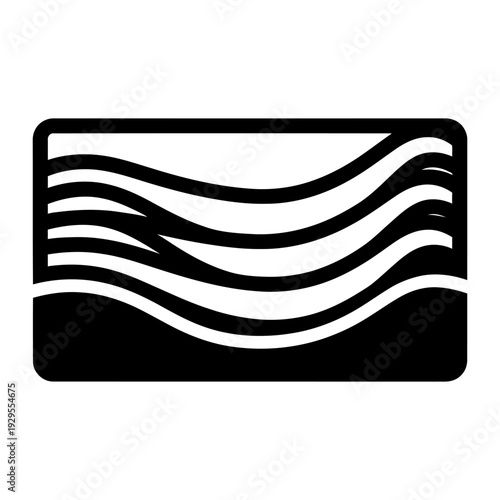 Abstract black and white wave icon featuring stylized wavy lines within a rounded rectangular frame