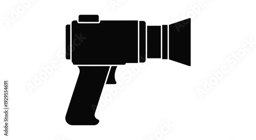 A striking black silhouette depicts a vintage movie camera showcasing its classic design and form silhouette high quality professional