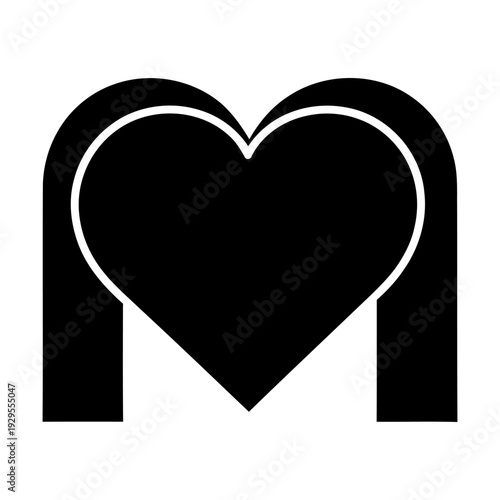 Minimalist black heart icon combined with stylized letter M shape for logo design