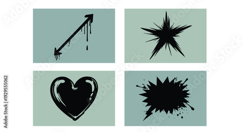 Black Silhouette Icons on Green Background.