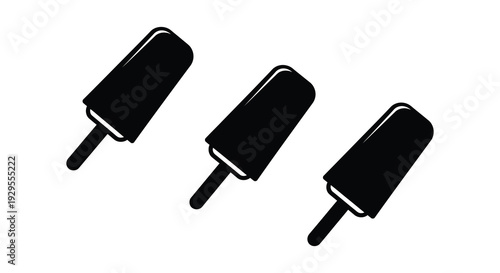 Three black popsicles are displayed against a white background creating a striking visual contrast a silhouette high quality