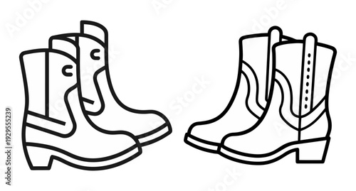 Western cowboy boots line art icon set vector illustration