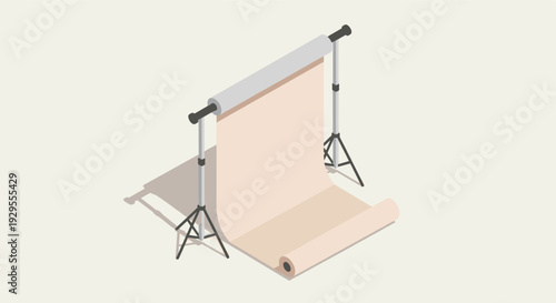 An isometric illustration of a photography backdrop stand with a seamless paper roll, ideal for use in web design, graphic design, or creative projects needing a clean studio setup.