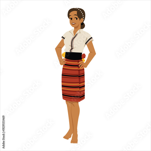 Illustration of a woman in traditional clothing standing confidently