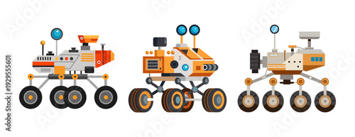 Set of three flat design space rovers for planetary exploration