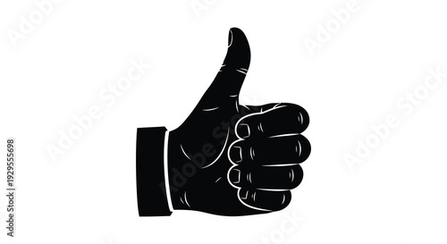 A stark black silhouette of a hand giving a thumbs up gesture conveying approval and positive affirmation silhouette high quality