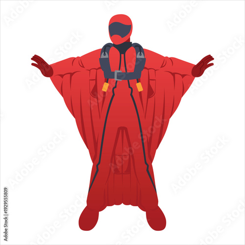 Red superhero character with cape and mask standing heroically