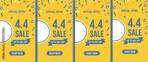 Vibrant 4.4 Sale Promotional Banners with Bright Yellow Background and Blue Text in a Row