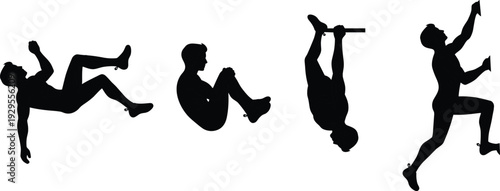 Calisthenics workout silhouette set, man performing bodyweight exercises indoor training poses collection isolated, strength fitness, flat vector illustration