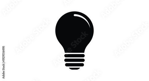 A stark black silhouette of a classic lightbulb against a pure white background representing innovation and ideas silhouette