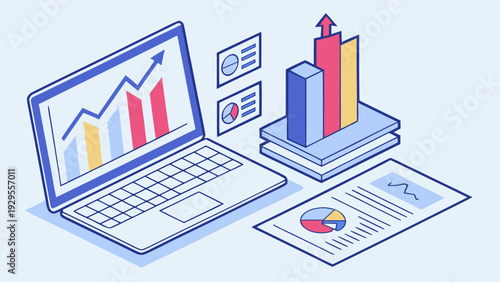 Marketing strategy supported by stock market data and digital analytics dashboards.
