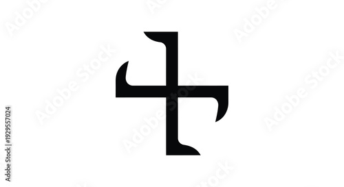 A stark black silhouette of a stylized cross with curved elements against a pure white background silhouette high quality