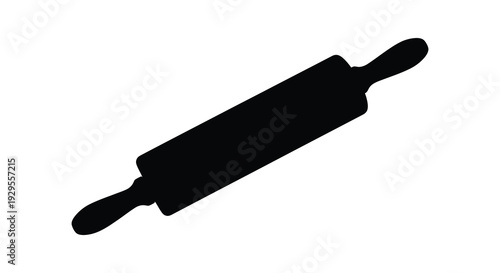 A stark black silhouette of a classic wooden rolling pin against a clean white background silhouette high quality professional