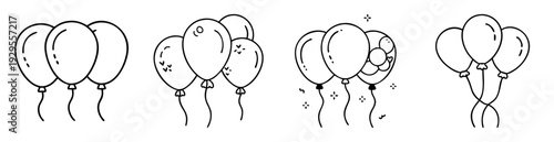 Collection of line art balloons with decorative elements for festive occasions