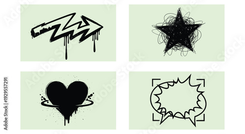 Hand Drawn Black Symbols on Light Background.