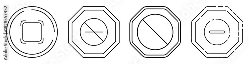Minimalist symbols of denial and prohibition with geometric shapes and black outlines