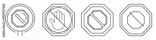 Collection of prohibition restriction signs with line art and outline styles