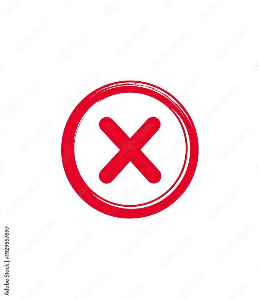 Obraz premium Bold red 'X' mark inside a thick red circle on a white background